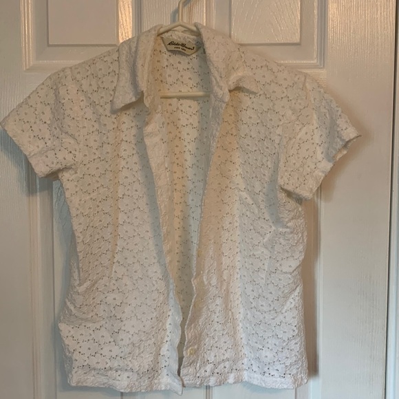 Eddie Bauer Tops - Eddie Bauer women’s white lacy short sleeve blouse medium